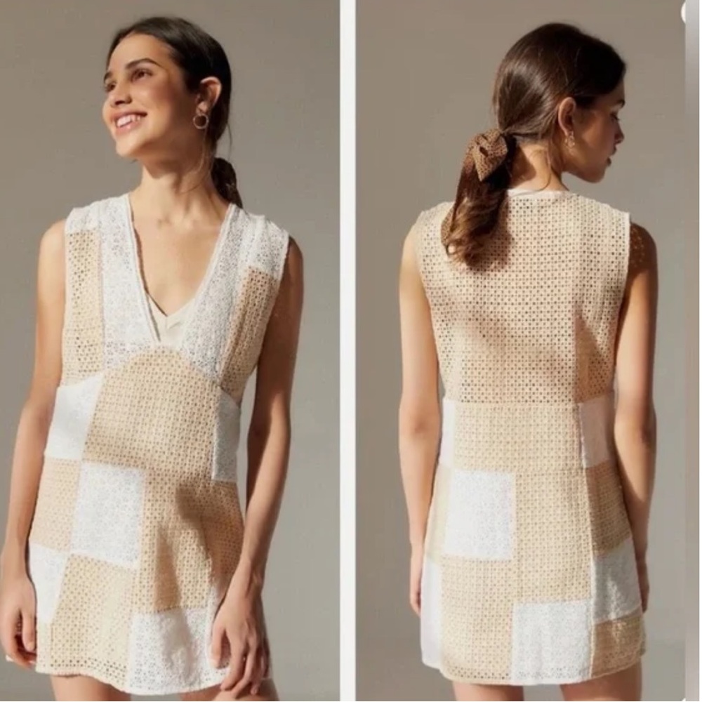 Urban Outfitters Cream and White Patchwork Crochet Dress